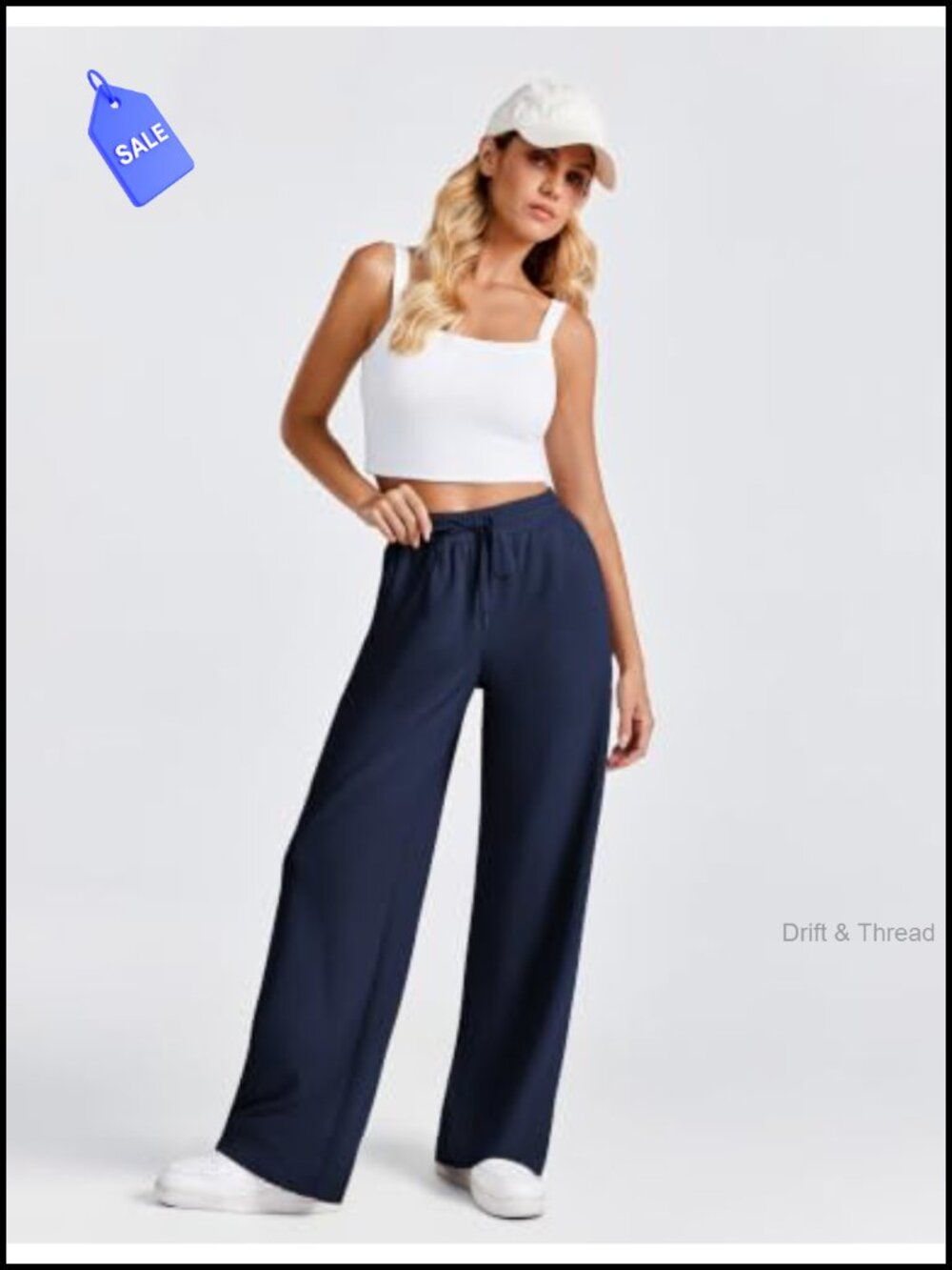 Women's High Waisted Wide Leg Sweatpants, Cotton Blend - Picture 4 of 5